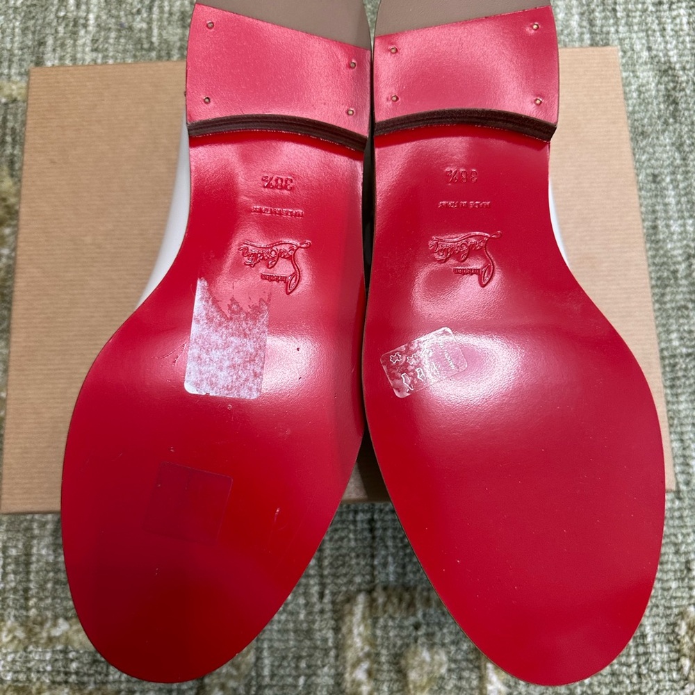 NEW Christian Louboutin White Loafers with Red Trim - Picture 6 of 10